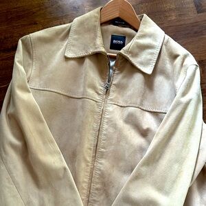 Men’s BOSS Suede Leather Zip up Jacket - 42R - Tan